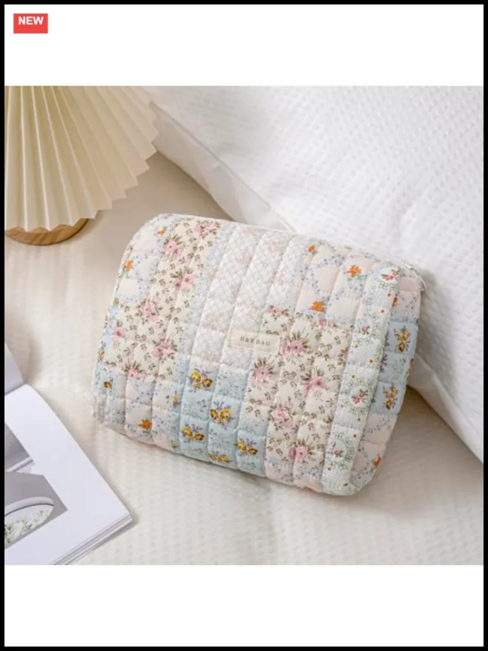 Quilted Cotton Makeup Bag Set of 2 Floral Large Travel Toiletry Organizer